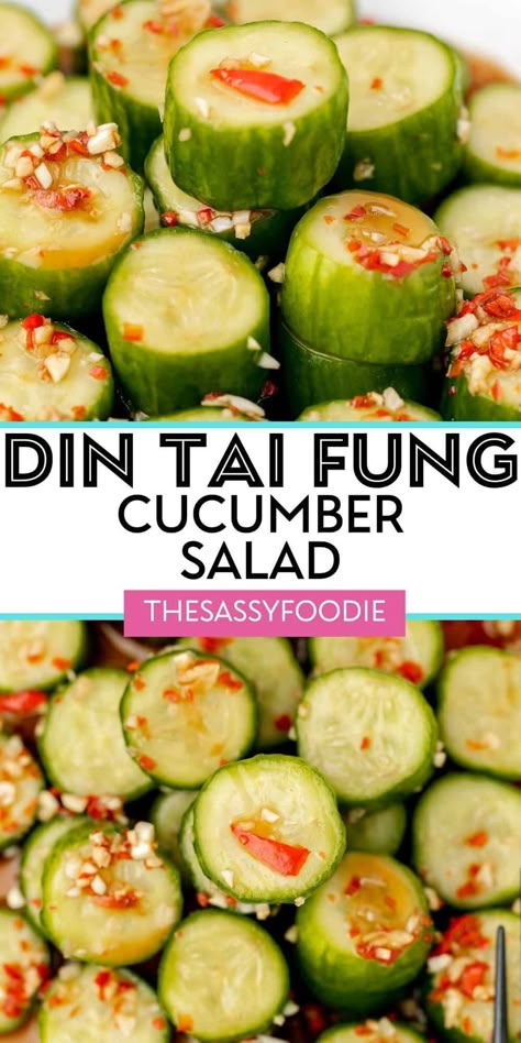 This dim sum cucumber salad is a copycat recipe from the popular Din Tai Fung restaurant. Fresh, crisp cucumbers get a flavourful twist with a salty, sour dressing with just the right amount of spice. A few simple tweaks make this a quick and easy appetizer or side dish to your Asian favourites. Dim Sum Cucumber Salad, Din Thai Cucumbers, Asian Appetizers Easy Simple, Dintaifung Cucumber, Taiwanese Cucumber Salad, Vietnamese Cucumber Salad, Cucumber Twists, Ding Tai Fung Cucumber, Recipes With Mini Cucumbers