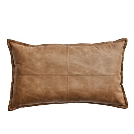 Instantly elevate your dcor with the Better Homes & Gardens 14" x 24" Beige Faux Leather Decorative Pillow. Crafted with attention to detail, this decorative pillow features a pieced faux leather front that will add a timeless and luxe touch to your bed, couch, or favorite chair. This oblong pillow measures 14 x 24 inches and is also available in an oversized 20 x 20-inch version (exclusively online). Mix and match this neutral beige pillow with more Better Homes & Gardens pillow collections to give your home the perfect finishing touch. Size: 14" x 24".  Color: Brown. Leather Lumbar Pillow, Faux Leather Pillow, Beige Pillow, Novelty Yarn, Beige Pillows, Garden Pillows, Leather Pillow, Pillow Collection, Neutral Beige