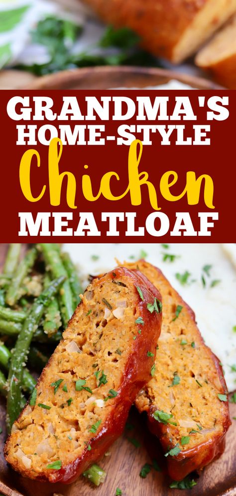 Grandma June's Home-Style Chicken Meatloaf - Slice of Jess Chicken Meatloaf Recipes Healthy, Chicken Meatloaf Recipes, Ground Chicken Meatloaf, Chicken Meatloaf Recipe, Chicken Loaf, Meatloaf Recipes Healthy, Chicken Meatloaf, Meatloaf Ingredients, Ground Chicken Recipes