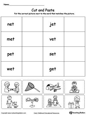 **FREE** ET Word Family Match Picture with Word Worksheet. Topics: Phonics, Sorting & Categorizing, Reading, and Word Families. #MyTeachingStation Et Word Family, Word Family List, Kindergarten Word Families, Word Family Activities, Word Definition, Word Family Worksheets, Family Worksheet, Cvc Word Families, Kindergarten Language Arts