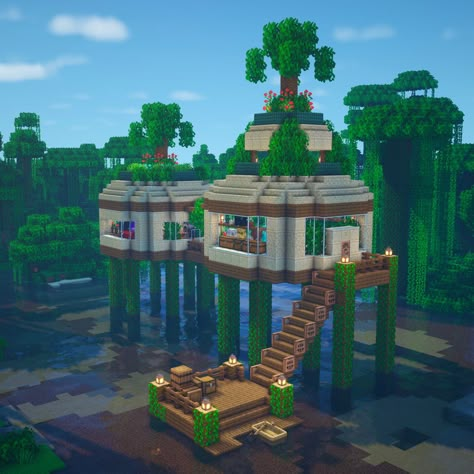 Minecraft Jungle House Minecraft Jungle House, Case Minecraft, Ideas Para Minecraft, Minecraft Decoration, Rumah Minecraft Sederhana, Minecraft Mansion, Minecraft Idea, Minecraft Structures, Bangunan Minecraft