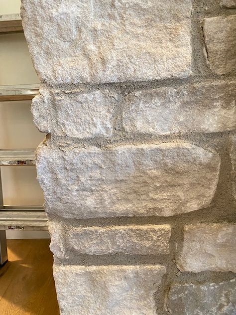 European Modern Fireplace Reveal - Seeking Lavender Lane Fireplace With Faux Stone, French Cottage Fireplace Ideas, European Stone Fireplace, European Farmhouse Fireplace, French Country Stone Fireplace, Grout Fireplace, French Country Fireplace Ideas, Cottage Fireplace Ideas, European Fireplace