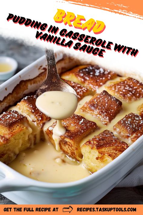 Indulge in the ultimate comfort dessert with our irresistible bread pudding casserole drizzled with creamy vanilla sauce. This delightful recipe transforms leftover bread into a warm, custardy treat, perfect for family gatherings or cozy nights in. Explore the rich flavors and textures as each bite melts in your mouth, complemented by the smooth vanilla glaze. Perfect for serving warm, this dessert will quickly become a favorite at your table. Discover tips for making it ahead and variations to suit your taste. Try it today and savor Bread Pudding Variations, Leftover Bread Pudding, Make Ahead Bread Pudding, Warm Pudding Recipes, Overnight Bread Pudding, Bread Pudding Casserole, Custard Bread Pudding, Bread Pudding With Vanilla Sauce, Bread Pudding Sauce