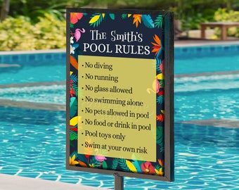 Printable pool rules | Etsy Dip Pools, Resort Signage, Swimming Pool Rules, Swimming Sign, Pool Rules Sign, Pool Party Gift, Swimming Pool Signs, Pool House Decor, Ninth Birthday