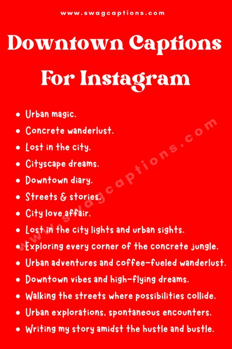 Explore the heart of the city with these trendy downtown captions for Instagram! Whether you're strolling through bustling streets, sipping coffee at a chic cafe, or admiring the city lights at night, we've got the perfect captions to capture the essence of urban life. Elevate your cityscape posts and let your followers in on the magic of downtown living. #downtown #photography #city #architecture #travel #toronto #love #dubai #instagood #losangeles #fashion #canada #miami #chicago You Lit Up My Life, Living The Life Captions, City Lights Aesthetic Captions, Caption For City Pictures, Street Light Captions Instagram, New City Captions, City Aesthetic Captions, Captions For Street Pictures, Downtown Instagram Captions