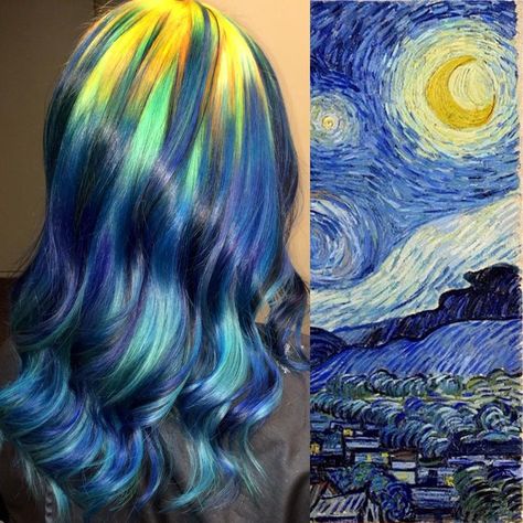 Starry Sky ♡ Night Hairstyles, Creative Hair Color, The Starry Night, Awesome Hair, Creative Hairstyles, Cool Hair, New Hair Colors, Hair Coloring, Colorful Hair