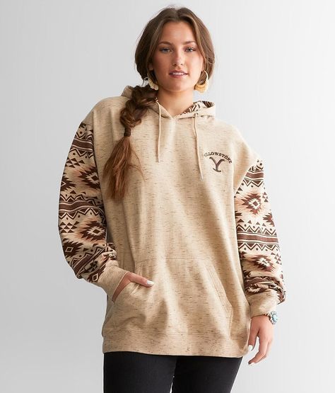 Yellowstone™ Aztec Print Hooded Sweatshirt - Women's Sweatshirts in Sand | Buckle Yellowstone Tv Series, Aztec Hoodie, Cute Country Outfits, Ranch Wear, Womens Sweatshirts Hoods, Country Outfits, Aztec Print, Fleece Hoodie, Boho Outfits