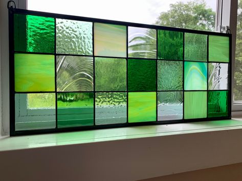 Stained Glass Squares, Stain Glass Cabinet Doors, Large Stained Glass Panels, Mcm Stained Glass Windows, Stained Glass Cabinet Doors, Green Glass Window, Easy Stained Glass Projects, Green Stained Glass Window, Green Glass Door