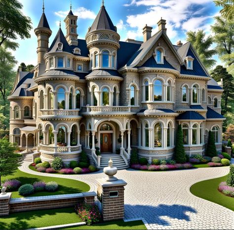 Big Victorian Mansion, Castle Houses, Vintage Victorian House, Beautiful Mansions, Castle House Plans, Castle House Design, Anime House, Huge Houses, Cozy Interior Design