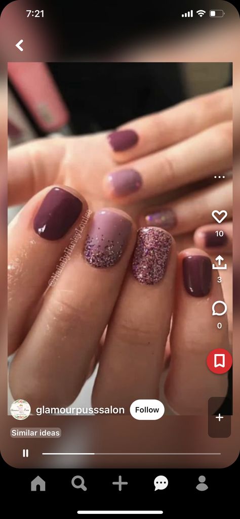 Purple Fall Nails, Tan Nails, Purple Manicure, Dark Purple Nails, September Nails, Fall Manicure, Fall Gel Nails, October Nails, Dip Nails