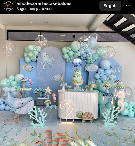 Ocean Theme Party Decorations Diy, Under The Sea Theme Decorations, Ocean Themed First Birthday Boy, Sea Animals Birthday Party Ideas, Under The Sea Baby Shower Ideas, Birthday Ocean Theme, Ocean Theme Birthday Party, Sea Themed Birthday Party, Aquarium Birthday