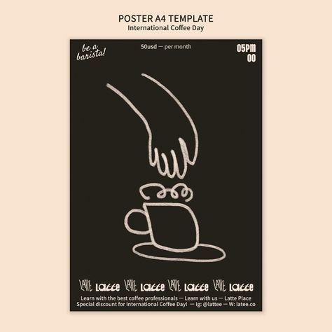 Free Coffee Poster, Coffee Event Poster, Coffee Graphic Design Poster, International Coffee Day Poster, Cafe Flyer Design, Coffee Graphic Design, Coffee Flyer, Coffee Moodboard, Culture Cafe