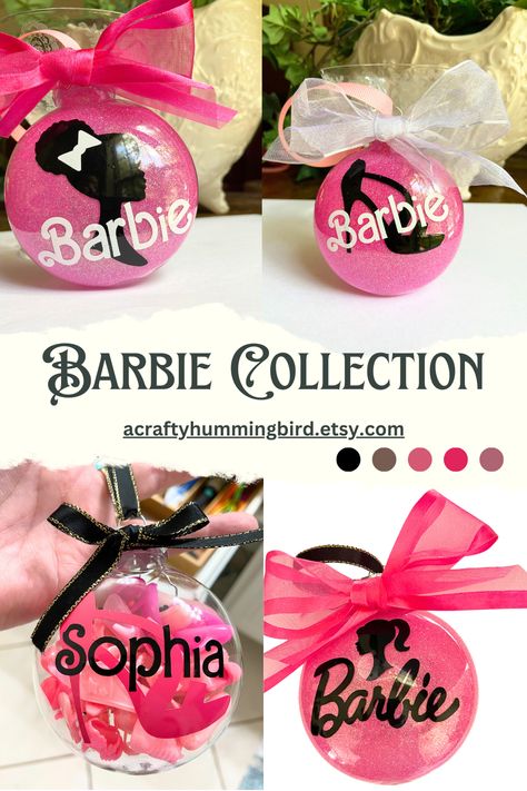 Barbie Christmas Ornaments Diy, Diy Barbie Ornaments, Barbie Themed Christmas Tree, Barbie Ornaments Diy, Barbie Christmas Tree Ideas, Barbie Tree, Pink Barbie Doll, Bauble Ideas, Barbie Christmas Tree