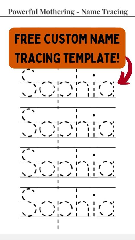 Practice letter formation with fun! 
 
 
 
 - Easy to use templates
 
 - Great for preschoolers and kindergarteners
 
 - Helps with handwriting development 
 
 
 
 Get your free printable today! 
 
 #nametracing #preschool #handwritingpractice #kindergarten #earlylearning Preschool Learning Name, Trace Names Free Printable, Tracing Fonts Free, Preschool Name Trace Free Printable, Write My Name Printable, Trace Your Name Free Printable, Preschool Activities Name, Name Practice Kindergarten Editable Free, Name Printables Templates