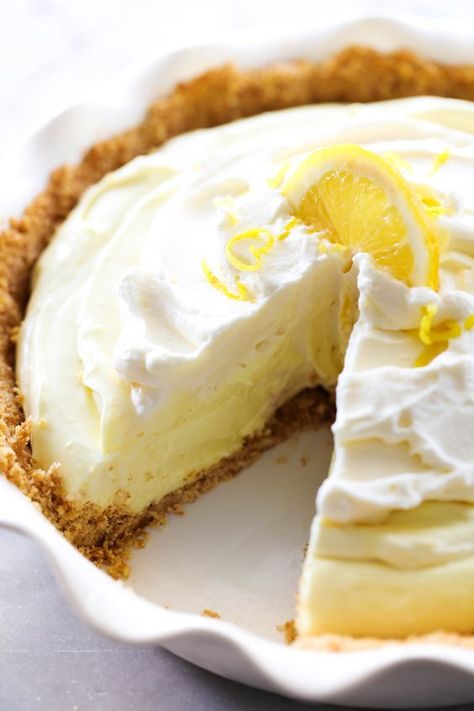 This Lemon Cream Pie has the perfect hint of lemon for a light refreshing taste that is balanced by a creamy silky base. It has a vanilla wafer crust that is a delightful compliment. This pie is adored by all who try it! Easy Lemon Pie, Lemon Cream Pie, Vanilla Wafer Crust, Lemon Icebox Pie, Lemon Cream Pies, Icebox Pie, Best Pie, Lemon Pie, Vanilla Wafers