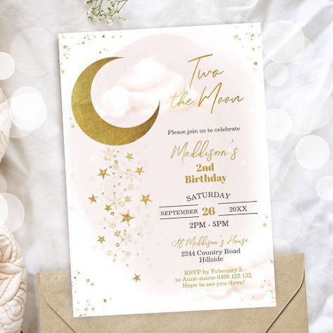 $2.95 | Two the Moon Birthday Invitation - two the moon invitation, gold two the moon invite, moon stars invitation, girl 2nd birthday invitation, moon 2nd birthday invitation, digital two the moon, gold moon stars invite, moon party invitation, moon stars 2nd birthday, space 2nd birthday invitation Moon Party Invitation, Two The Moon Invitation, Moon Birthday Invitation, Moon Birthday, Two The Moon, Two Birthday, Wishes For Sister, Baby Birthday Themes, Moon Party