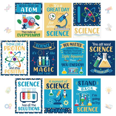 PRICES MAY VARY. Wide Range of Application: the science cutouts school bulletin board is ideal for creating classroom projects on bulletin boards, chalkboards, windows and hallways; Science border for bulletin board can also be applied as science classroom decorations in classrooms, offices, science parties and more Science Classroom Decorations: the scientist bulletin board set poster classroom decoration is a nice solution for increasing their curiosity about the world, stimulating a positive Science Experiment Poster Board Ideas, Middle School Science Door Decorations, Science Theme Classroom Decorations, Science Classroom Posters, Science Board Decoration Ideas, Science Posters For Classroom, Stem Decorations Classroom, Science Bulletin Board Ideas, Science Posters