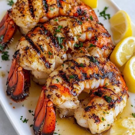 Grilled Lobster Recipes, Marinate Shrimp, Lobster And Shrimp, Make Garlic Butter, Grilled Lobster, Marinated Shrimp, Lobster Recipes, Large Shrimp, Lobster Tails