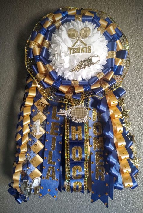 Navy Blue And Gold Homecoming Mums, Tennis Homecoming Mum, Mum Inspiration, Hoco Mums, Homecoming Garter, Homecoming Mums Diy, Navy Blue And Gold, Homecoming Mums, Senior Year