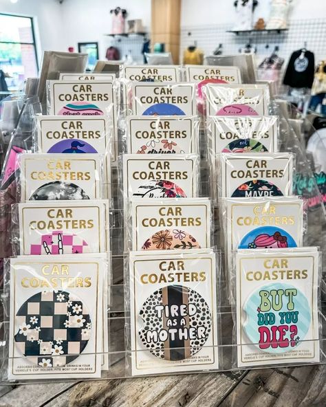 Over 35 Car Coaster designs are IN STOCK!!! Finally 😉 ⚡ https://www.stbboutique.com/collections/car-coasters FREE Shipping On Orders Over $100 ✰Shop is OPEN Tues-Fri 10-6 & Sat 10-4✰ Coasters Packaging, Car Coaster Designs, Coaster Packaging, Small Business Packaging Ideas, Coaster Designs, Business Packaging, Market Stall, Small Business Packaging, Market Stalls