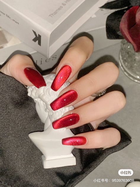 more in telegram Valentine's Nail Art, Christmas Nails 2023 Red, Red Nails Cat Eye, Sparkle Red Nails, Red Cat Eye Nails, Red Sparkle Nails, Cute Red Nails, Nails Cat Eye, Nail Polish Red