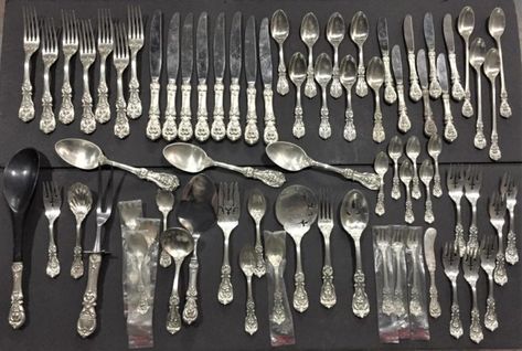 Vintage Silverware Patterns Sterling Silver Flatware, Fine China Display, Vintage Silverware Patterns, Silverware Display, Waterford Crystal Patterns, Holiday Raffle, Black Louis Vuitton Bag, Sterling Silver Flatware Pattern, Oneida Flatware