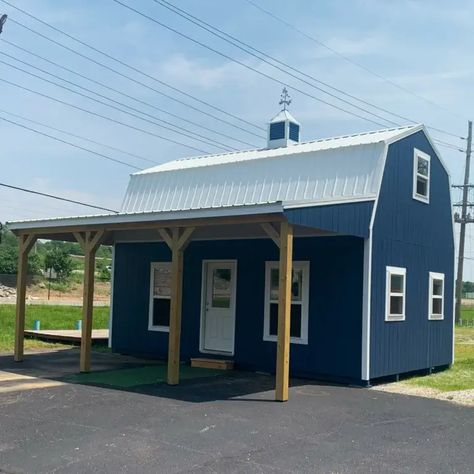 16x24 Blue Country Barn (square) Barn Colors, Barn Style Shed, Blue Barn, Classic Building, Country Barn, Garden Sheds, White Barn, Barn Style, Garden Shed