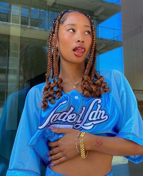 Blackish Hairstyles, Coi Leray Braids, Braids With Curly Ends, Protective Style Braids, Coi Leray, Cute Box Braids, Cute Box Braids Hairstyles, Pretty Braided Hairstyles, Curly Hair Inspiration