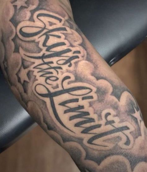 Sky’s The Limit Tattoo, Sky The Limit Tattoo, The Sky Is The Limit Tattoos, Sky Is The Limit Tattoo, Inside Bicep Tattoo Mens, Inside Bicep Tattoo, Post Sleeve, Create A Tattoo, Skull Sleeve Tattoos