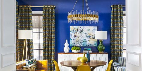 The Foolproof Way to Hang Curtains Whole House Color Scheme, Designer Window Treatments, Window Design Ideas, Modern Paint Colors, Blue Interior Design, Wallpaper Interior Design, Colorful Interior, Wallpaper Interior, Design Salon