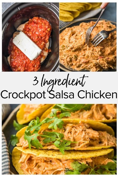 You are going to love this slow cooker chicken recipe! Crockpot Salsa Chicken is a great dump and go dish that is packed full of tasty flavors.  This delicious shredded chicken is perfect for tacos, sandwiches and salads and anything else you fancy! Slow Cooker Kip, Crockpot Salsa Chicken, Slow Cooker Chicken Recipe, Crockpot Salsa, Salsa Chicken Crockpot, Chicken Taco Salad, Slow Cooker Chicken Tacos, Recipe Crockpot, Shredded Chicken Tacos