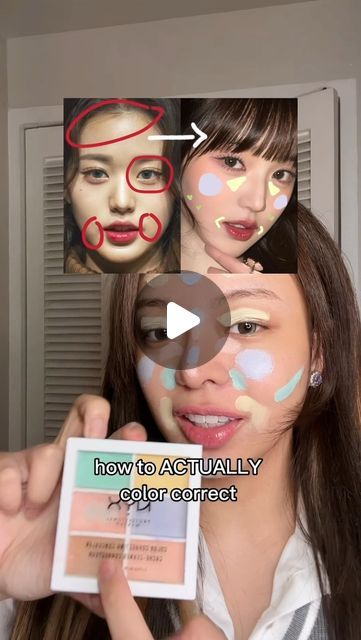 mei 🎀 beauty creator | how to ACTUALLY color correct! color correcting before doing the rest of your makeup will help make everything look seamless 💗 here’s a... | Instagram How To Color Correct Makeup, Color Corrector Guide, Colour Correcting Makeup, Color Correction Makeup Tutorials, Color Correct Dark Circles, Color Correction Makeup, Corrective Makeup, Korean Colors, Color Correcting