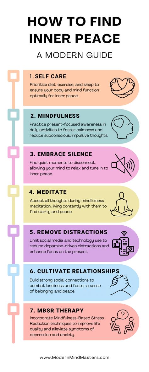 Inner peace is something you find only when you are listening for it. To find inner peace, practive self care, mindfulness, embrace silence, meditate, remove distractions, cultivate postive relationships, and try MBSR therapy. Spells For Inner Peace, How To Make Peace With Your Past, How To Find Inner Peace, How To Protect Your Peace, Inner Peace Affirmations, Emotional Mastery, Remove Distractions, Psychology Notes, Mental Peace