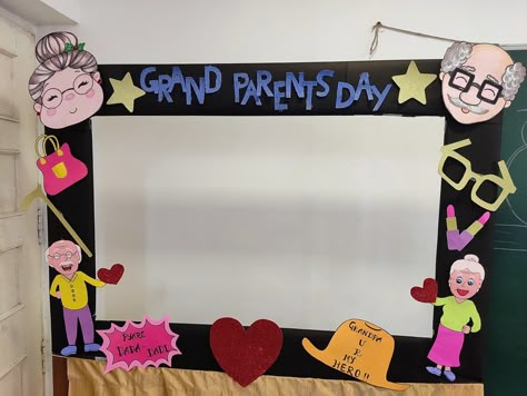 Grandparents Day Selfie Frame, Photo Booth For Grandparents Day, Grandparents Day Photobooth, Grandparents Day School Decoration Ideas, Grandparents Day Backdrop Ideas, Grand Parents Day Activities, Grandparents Day Photo Backdrop, Grandparents Day Board Decoration, Grandparents Day Decoration Ideas