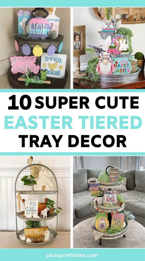 Tiered Tray Decor Ideas, Tray Decor Ideas, Easter Egg Garland, Easter Tiered Tray, Happy Easter Sign, Farmhouse Easter Decor, Farmhouse Easter, Seasonal Living, Themed Decorations