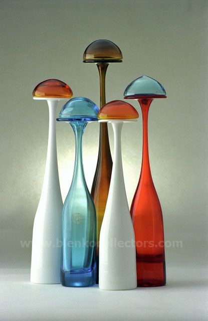 Greenwich Flint Craft (USA) - Tom Connally Designs, produced 1969-1972 Empoli Glass Mid Century, Goofus Glass Antiques, Blenko Glass West Virginia, Mid Century Art Glass, Flint Glass, Colored Glass Vases, Bohemia Glass, Blenko Glass, Vintage Blown Glass Vases