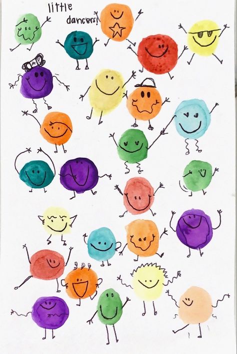 Easy Watercolor Doodles, Watercolour For Kids, Easy Watercolor Cards, Finger Print Art, Sunflower Drawing Easy, Drawing Easy Step By Step, Water Color Art, Thumbprint Art, Arte Aesthetic