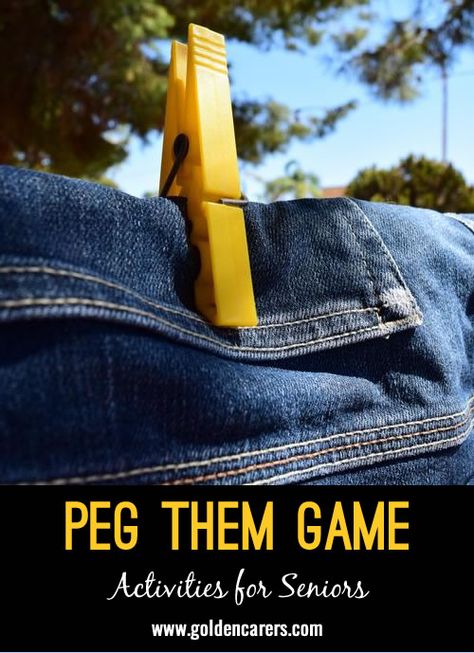 Peg Them Game: One person is the ‘peggar’. He/she goes around to an unsuspecting person and gently hangs the peg on their clothes, jackets or hair. This game may last a few hours or all day and it’s much more fun when people lose the game! Clothes Pin Game, Peg Game, Clothes Pegs, Halloween 2024, Wedding Games, Slumber Parties, Christmas Games, Activity Games, Clothes Pins