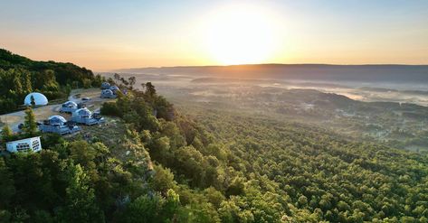 Domes at Bolt Farm Treehouse | Mountaintop Wellness Glamping Treehouse Hotel, Tiny Cabins, Luxury Tents, Chattanooga Tennessee, Geodesic Dome, Above The Clouds, Canopy Outdoor, Private Patio, Magical Places