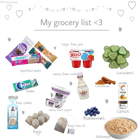 My groceries at the store Food Calories List, Food Calorie Chart, Sugar Free Jello, Healthy Lunch Snacks, Dairy Free Yogurt, Food Motivation, Low Cal Recipes, Healthy Food Dishes, Healthy Food Motivation