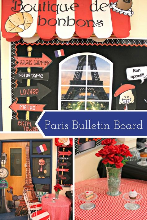 Want to help students explore the world? Start by giving them a glimpse of French culture with this bulletin board idea from @malekteacher! Get all the details on our blog. French Bulletin Boards, France For Kids, French Classroom Decor, French Theme, World Thinking Day, Core French, French Education, French Classroom, Theme Classroom