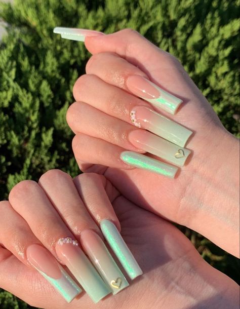 Mint Color Nails Acrylic, Mint Green Marble Nails, Mint Green Acrylics, Mint Nails Acrylic, Cute Mint Green Nails, Mint Green Nails Acrylic, Mint Colored Nails, Mint Nails Design, Mint Green Nails With Design