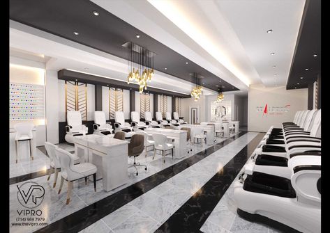 3D Interior Design - The ViPro Luxury Nail Salon, Salon Design Ideas, Nail Salon Interior Design, Nail Salon Interior, Nail Salon Furniture, Spa Interior Design, Hair And Nail Salon, Salon Suites Decor, Nail Salon Decor