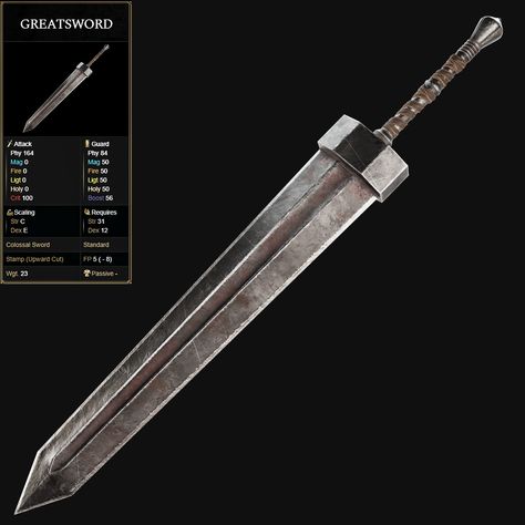 GREATSWORD from Elden Ring, Andrew Horbach Greatsword Dnd, Greatsword Design, Black Knife Assassin Elden Ring, Elden Ring Greatsword, Ultra Greatsword, Eldin Ring, Fantasy Greatsword, Longsword Concept Art, Dual Swords