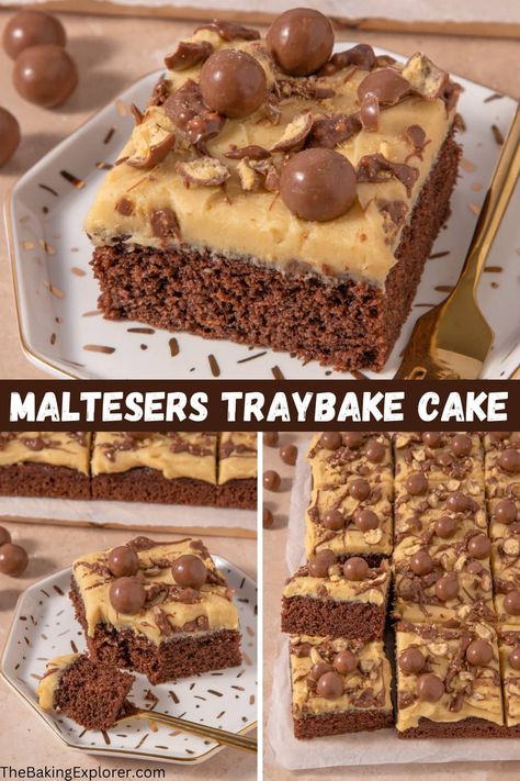 Cadbury Chocolate Cake Recipes, Traybakes Sweet, Easy Traybake Recipes, Cadbury Chocolate Cake, Traybake Recipes, Traybake Cake, Malteser Cake, Heavenly Desserts, Tray Cake