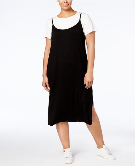 Calvin Klein Plus Size T-Shirt Slip Dress afflink Plus Size Dresses Australia, Slip Dress Outfit, Calvin Klein Black Dress, Womens Wrap Dress, Pattern Dress Women, Style Inspiration Casual, Plus Size T Shirt, Clothing Plus Size, Fashion Plus Size