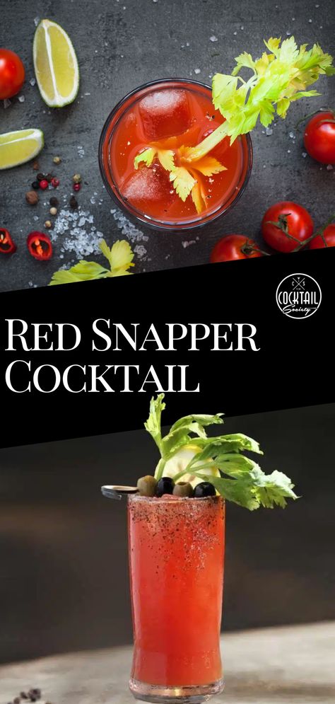 The Red Snapper is the gin version of a classic Bloody Mary. A clever brunch cocktail made with gin, tomato juice, lemon juice, and spicy sauces for extra flavor. #redsnappercocktail #ginbloodymary #gincocktail #gindrink #cocktail #cocktailrecipe #cocktailinspiration #tomatojuice #savorycocktail Red Snapper Cocktail Recipe, Gin And Watermelon Cocktail, Gin Juice Cocktail, Easy Crowd Meals, Emperor Gin Cocktail, Best Bloodymary Cocktail Recipe, Tabasco Hot Sauce, Cocktails Made With Gin, Gin Drinks