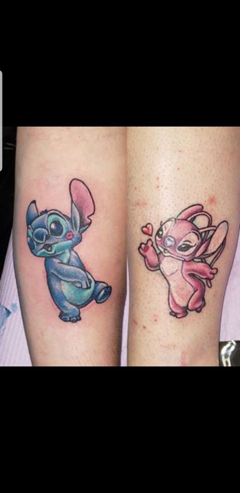 Stitch and Angel Couples Tattoo | Girlfriend tattoos, Cute matching tattoos, Couples tattoo designs Matching Stitch Tattoos, Matching Disney Tattoos, Disney Couple Tattoos, Girlfriend Tattoos, Disney Stitch Tattoo, Lilo And Stitch Tattoo, Couple Disney, Partner Tattoos, Tato Tradisional