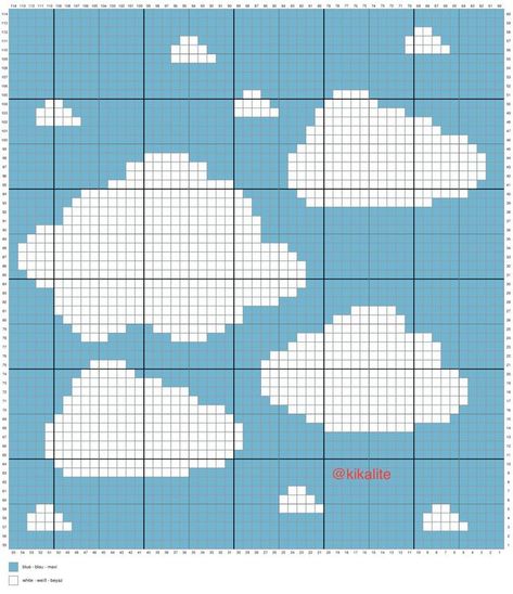 CORNER TO CORNER (C2C) CROCHET BLANKET WITH CLOUDS - FREE GRAPHGAN | kikalite | Bloglovin’ C2c Crochet Blanket, Crochet Sheep, Graph Crochet, Pixel Crochet, Pola Amigurumi, Corner To Corner, Tapestry Crochet Patterns, Kawaii Crochet, Pola Kristik