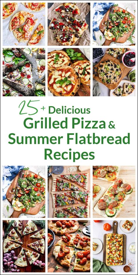 These simple summer flatbread recipes are so good and perfect for the warm weather. Homemade flatbread made with fresh ingredients makes an easy weeknight or any night dinner. Break out the cherry tomatoes and flatbread dough because these delicious flatbreads will make you want homemade pizza every night! Grilled Flatbread Pizza Recipes, Summer Flatbread, Flatbread Dinner, Bbq Flatbread, Flatbread Toppings, Easy Flatbread Pizza, Healthy Flatbread, Easy Flatbread Recipes, Flatbread Dough